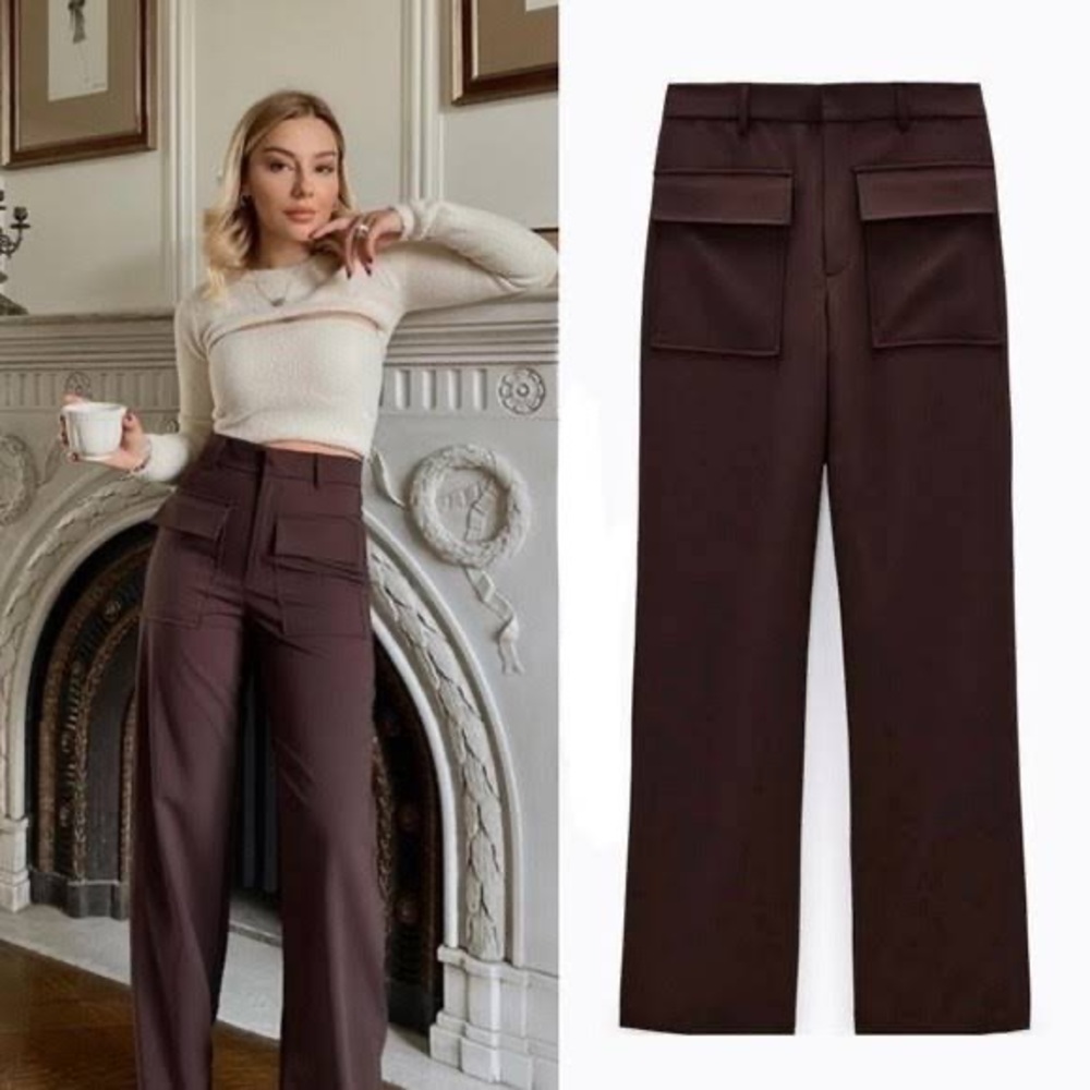 NWOT ZARA straight leg brown dress pants with front pockets